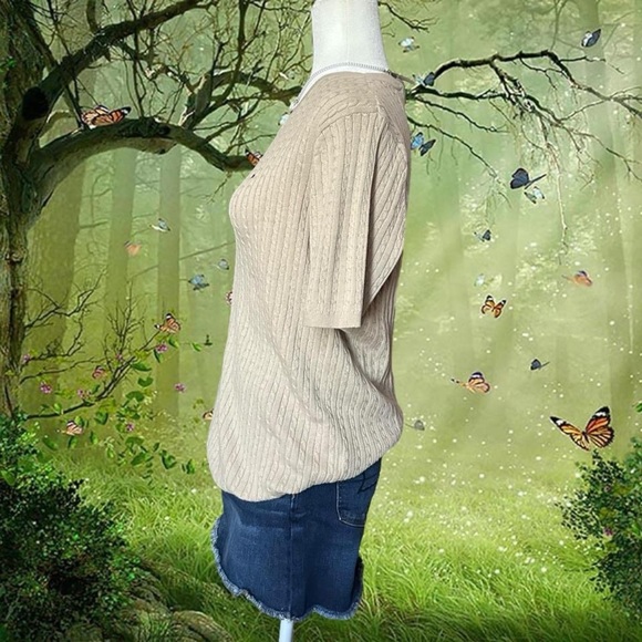 NWT Tommy Hilfiger Beige Cableknit Top Size L- originally $59.50 - Picture 4 of 8